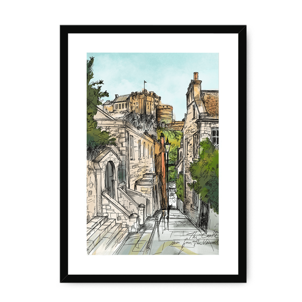 The Castle Viewed From The Vennel Framed Print Essential Edinburgh A3 (297 X 420 mm) / Black / White Mount Framed Print