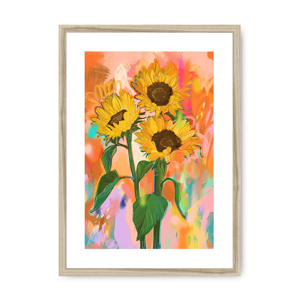 Chromatose Botanica - Sunflowers Framed Print Chromatose A3 (297 X 420 mm) / Natural / White Mount Framed Print