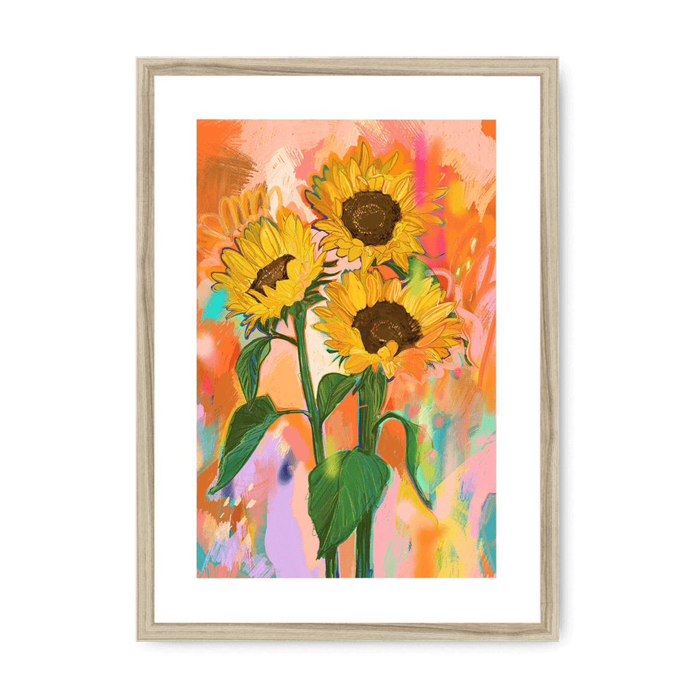 Chromatose Botanica - Sunflowers Framed Print Chromatose A3 (297 X 420 mm) / Natural / White Mount Framed Print