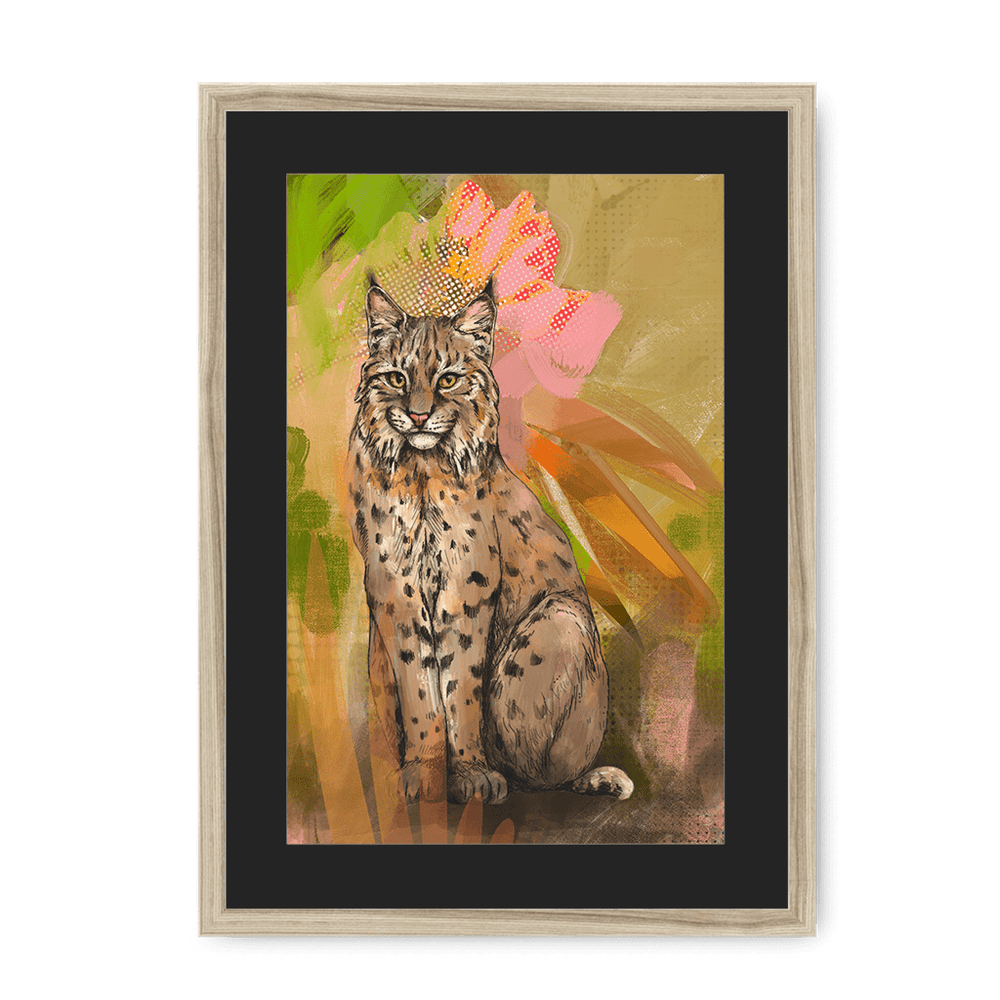 Bobcat Botanica Framed Print Pawky Paws A3 (297 X 420 mm) / Natural / Black Mount Framed Print