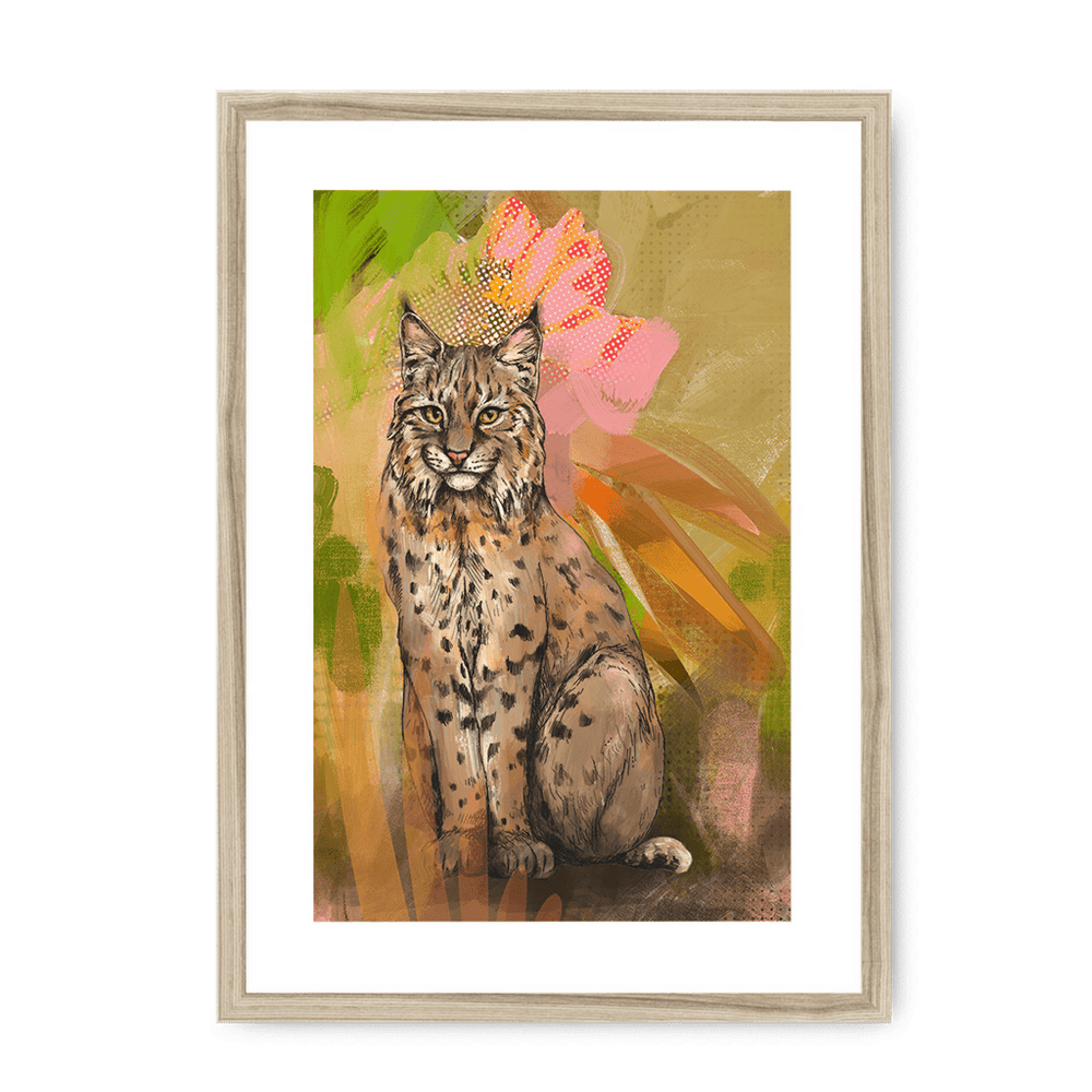 Bobcat Botanica Framed Print Pawky Paws A3 (297 X 420 mm) / Natural / White Mount Framed Print