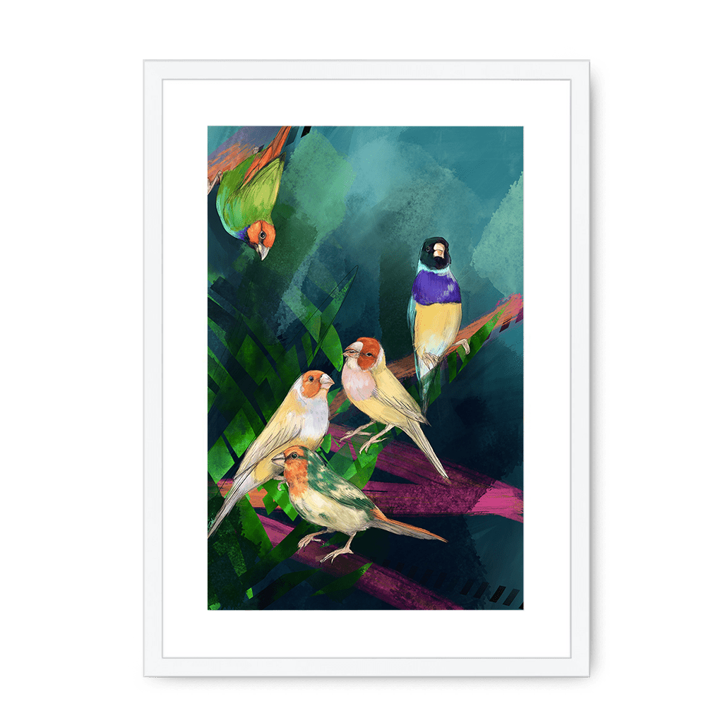 A Fandango Of Finches Framed Print The Gathering A3 (297 X 420 mm) / White / White Mount Framed Print