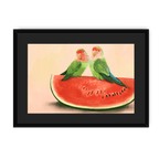 Watermelon Lovebirds Framed Print The Gathering A3 (297 X 420 mm) / Black / Black Mount Framed Print