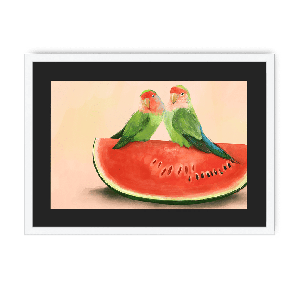 Watermelon Lovebirds Framed Print The Gathering A3 (297 X 420 mm) / White / Black Mount Framed Print