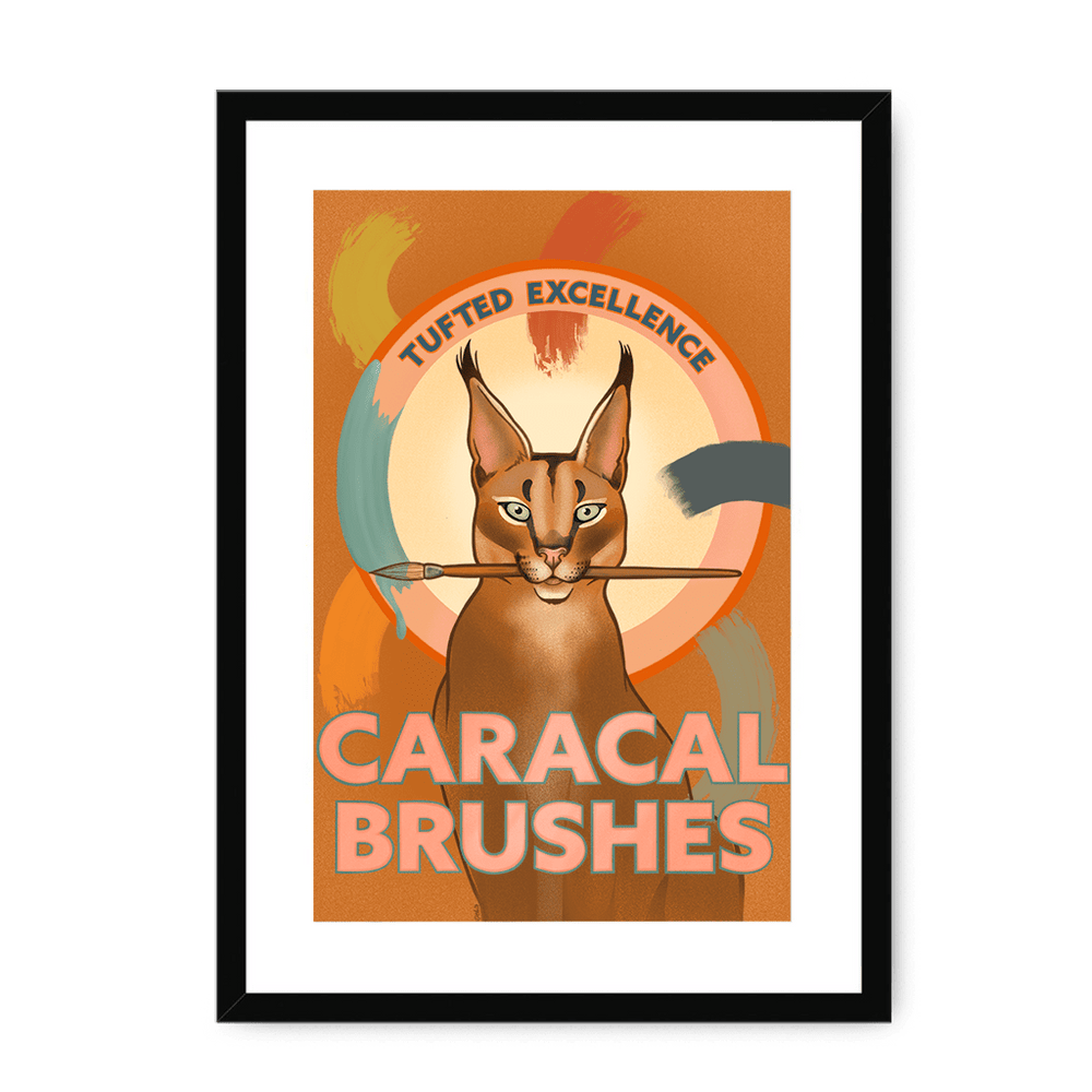 Caracal Brushes Giclée Framed with a Mount Print ADimals A3 Portrait / Black Frame Mounted Print