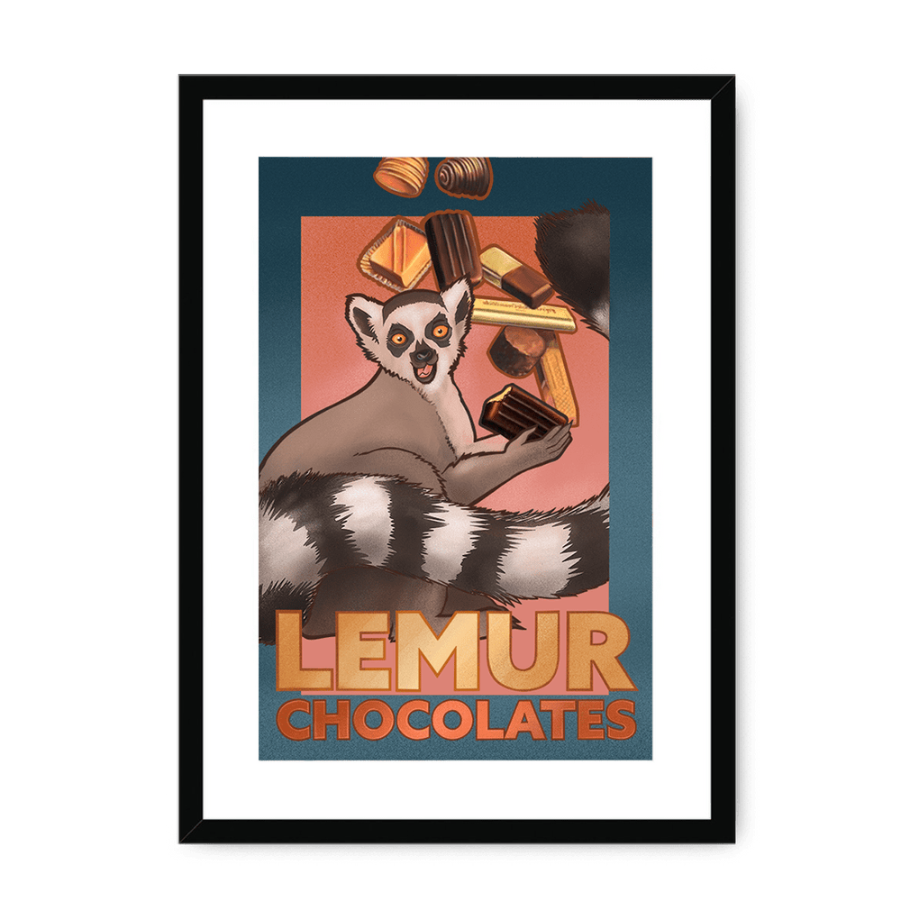 Lemur Chocolate Giclée Framed with a Mount Print ADimals A3 Portrait / Black Frame Mounted Print