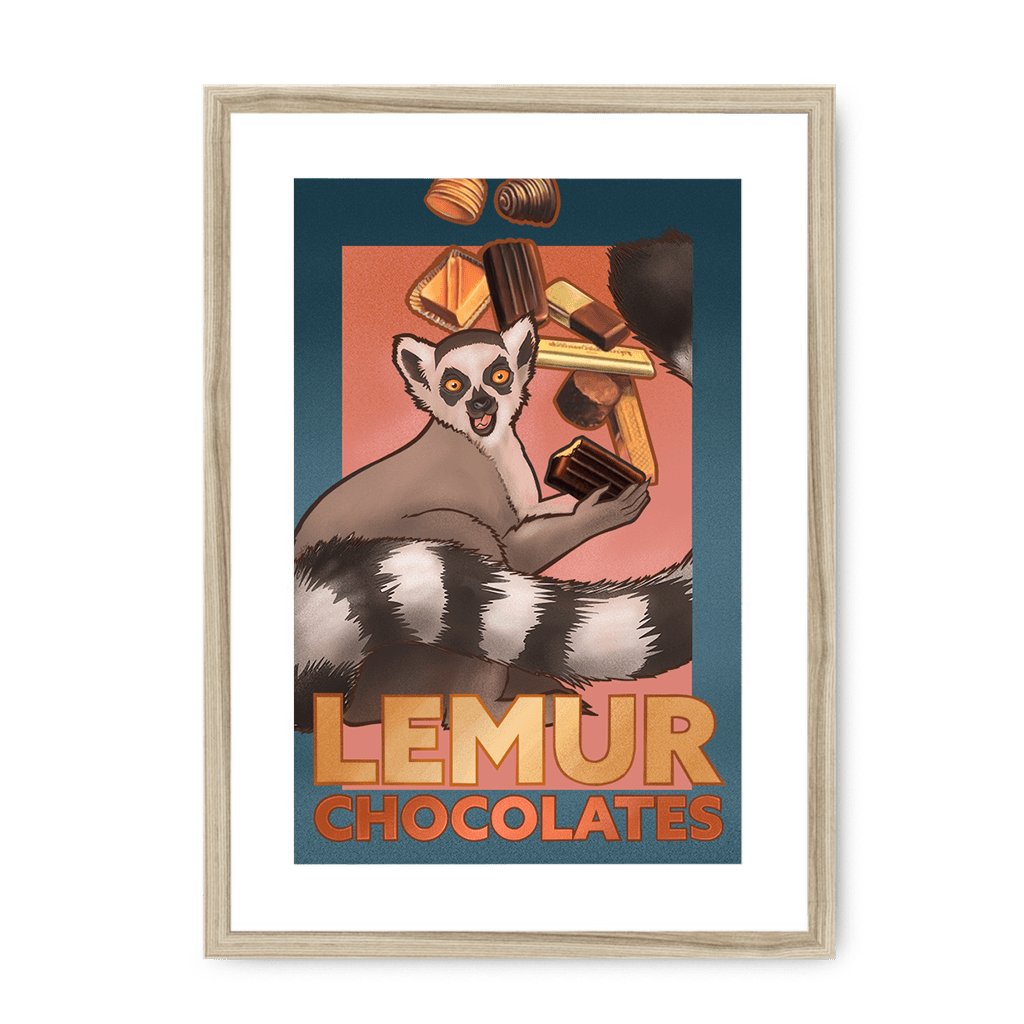 Lemur Chocolate Giclée Framed with a Mount Print ADimals A3 Portrait / Natural Frame Mounted Print