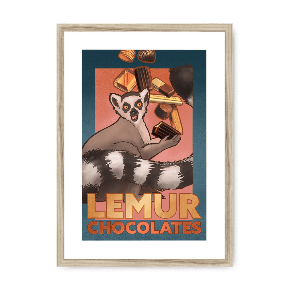 Lemur Chocolate Giclée Framed with a Mount Print ADimals A3 Portrait / Natural Frame Mounted Print