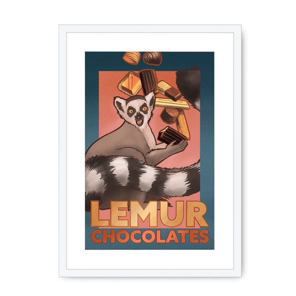 Lemur Chocolate Giclée Framed with a Mount Print ADimals A3 Portrait / White Frame Mounted Print