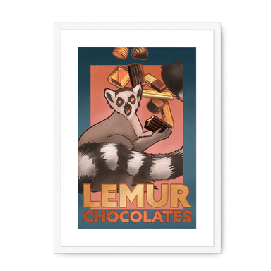 Lemur Chocolate Giclée Framed with a Mount Print ADimals A3 Portrait / White Frame Mounted Print