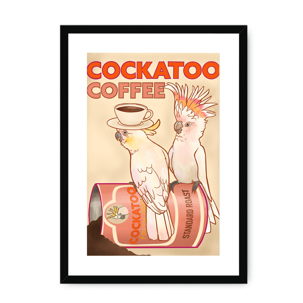 Cockatoo Coffee Giclée Framed with a Mount Print ADimals A3 Portrait / Black Frame Mounted Print
