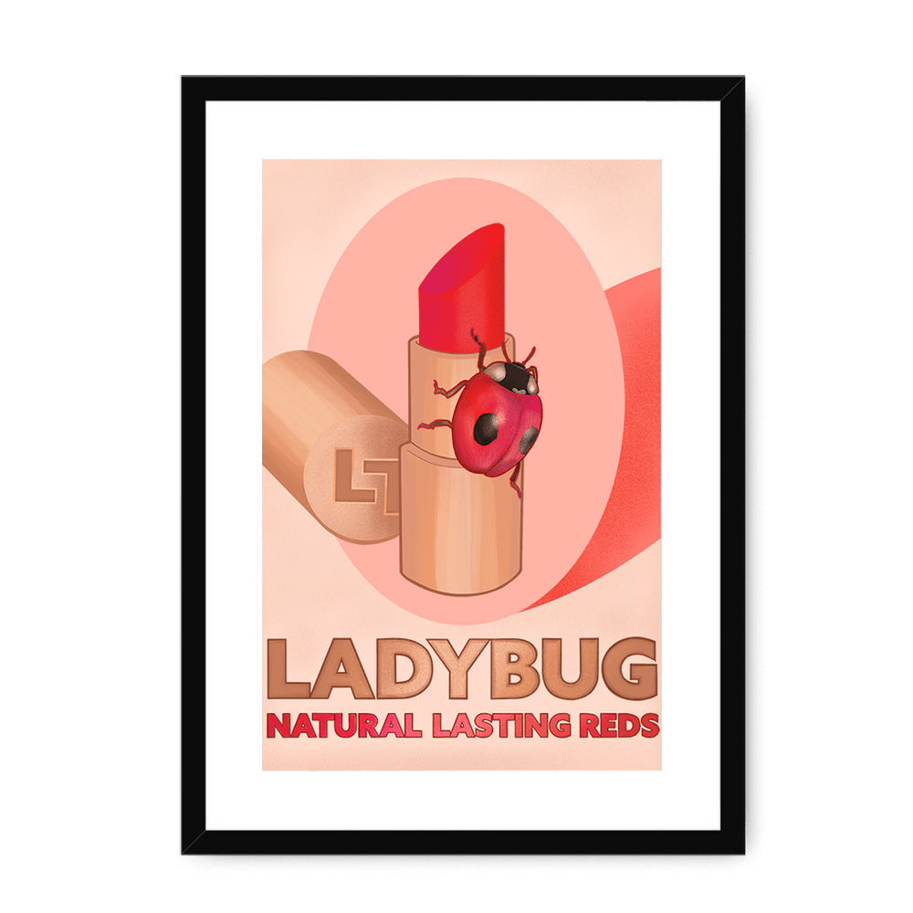 Ladybug Lipstick Giclée Framed with a Mount Print ADimals A3 Portrait / Black Frame Mounted Print