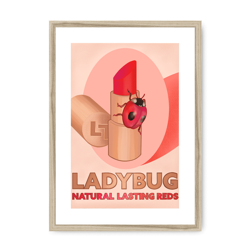 Ladybug Lipstick Giclée Framed with a Mount Print ADimals A3 Portrait / Natural Frame Mounted Print