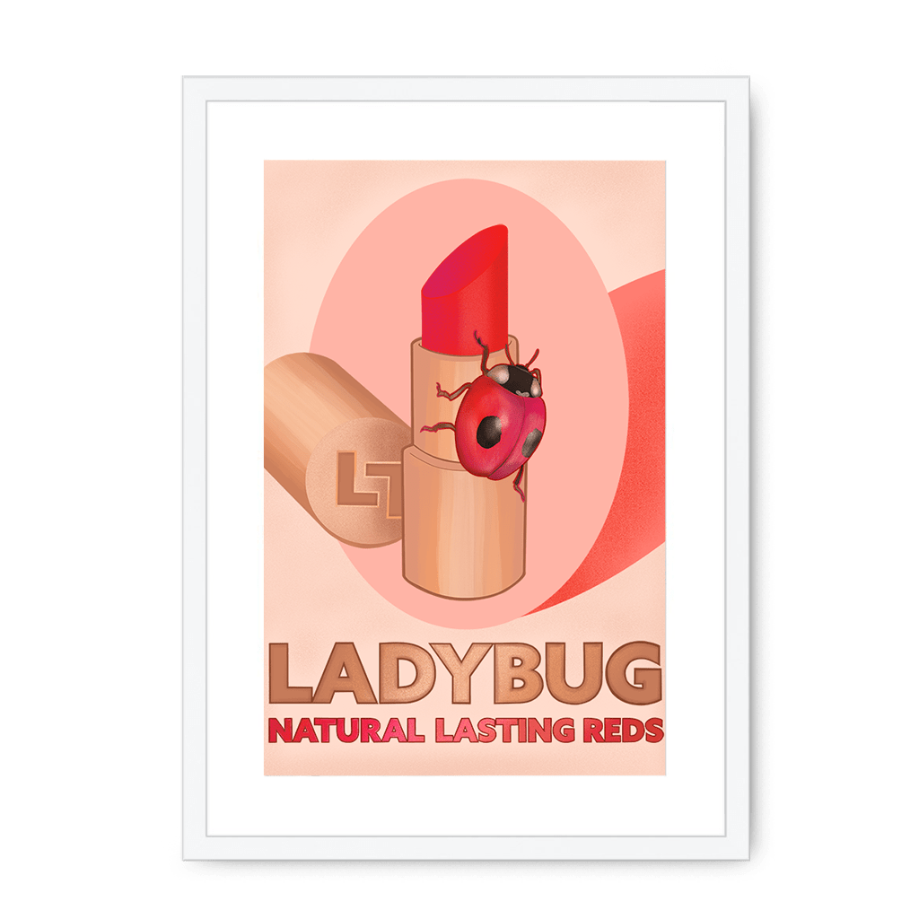 Ladybug Lipstick Giclée Framed with a Mount Print ADimals A3 Portrait / White Frame Mounted Print