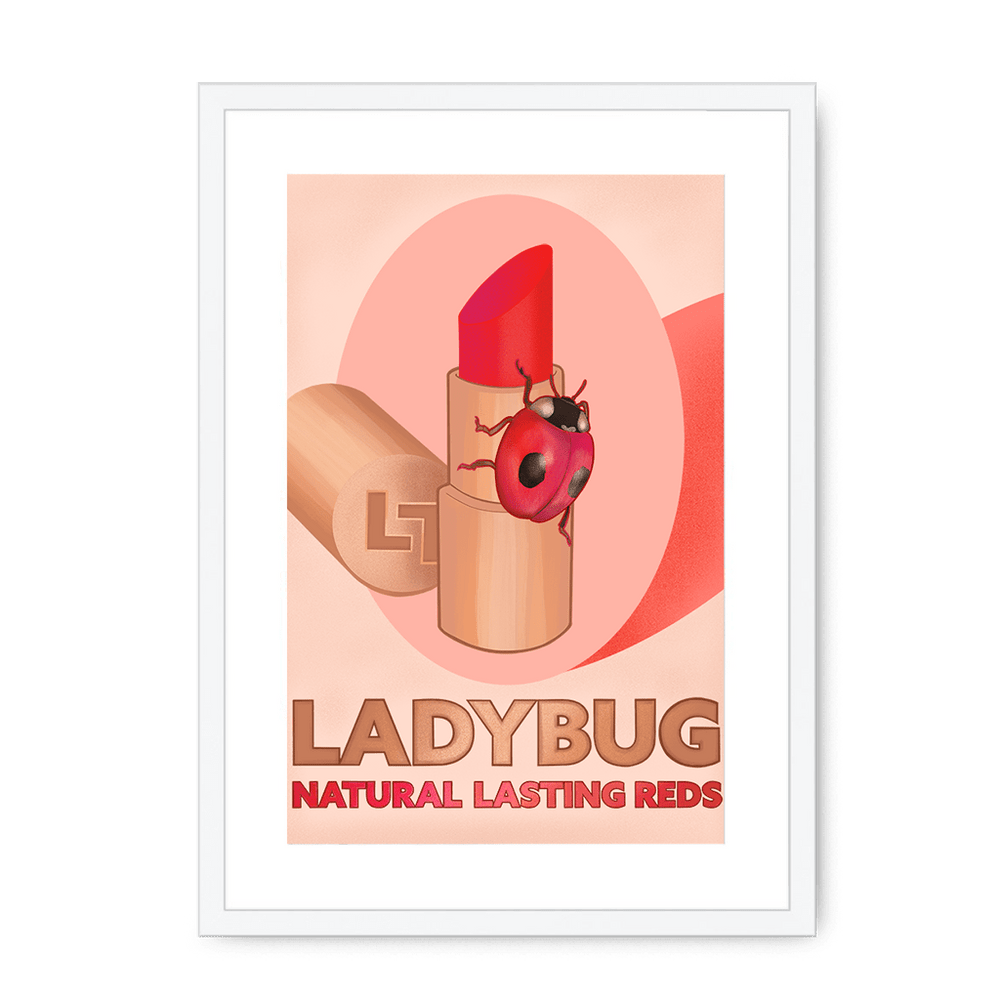 Ladybug Lipstick Giclée Framed with a Mount Print ADimals A3 Portrait / White Frame Mounted Print