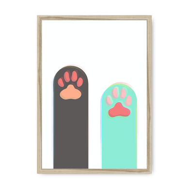 Paws Up Matte Framed Print Cat Cafe A4 Portrait / Natural Frame Framed Print