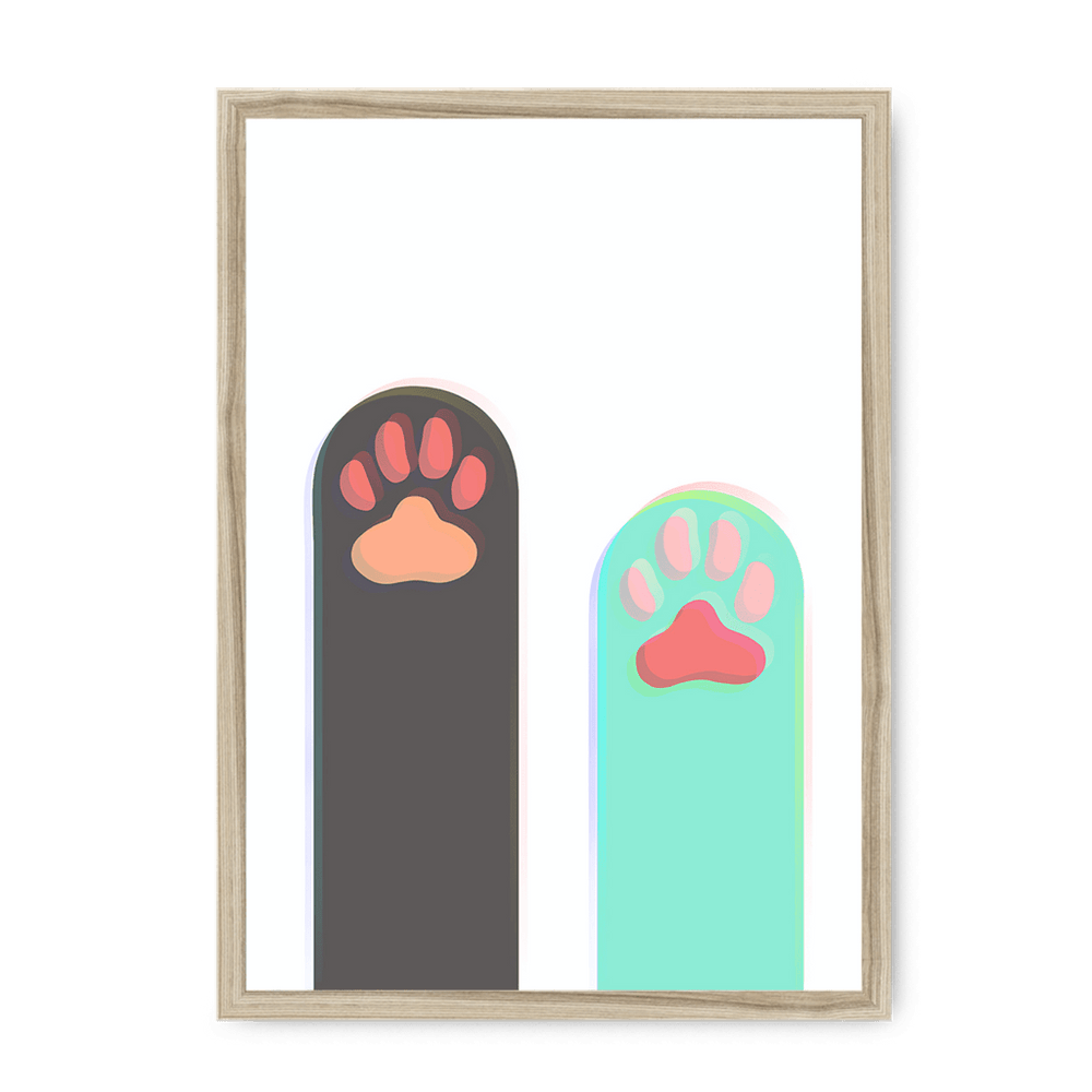 Paws Up Matte Framed Print Cat Cafe A4 Portrait / Natural Frame Framed Print