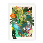 Blooming Budgerigars Matte Framed Print The Gathering A4 Portrait / White Frame Framed Print