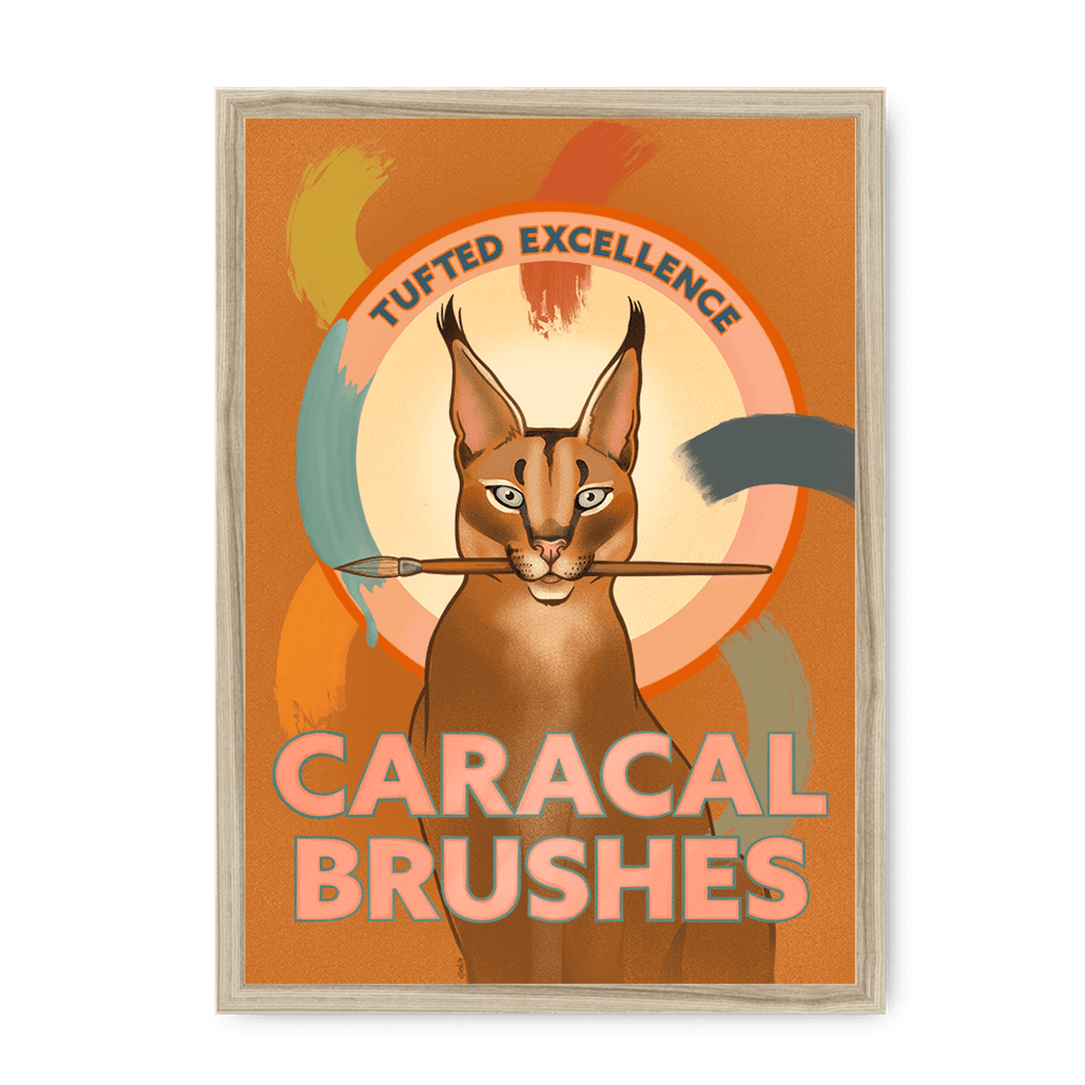 Caracal Brushes Giclée Framed Print ADimals A4 Portrait / Natural Frame Framed Print