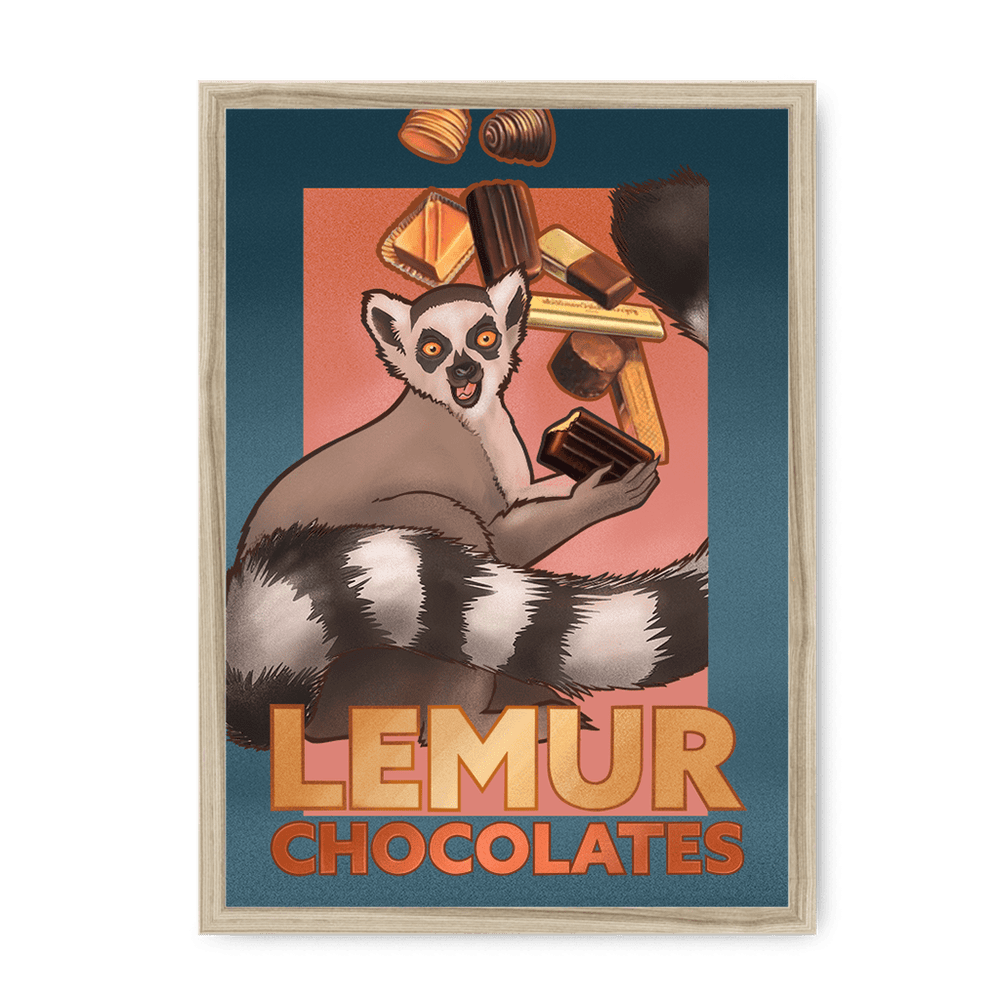 Lemur Chocolate Giclée Framed Print ADimals A4 Portrait / Natural Frame Framed Print