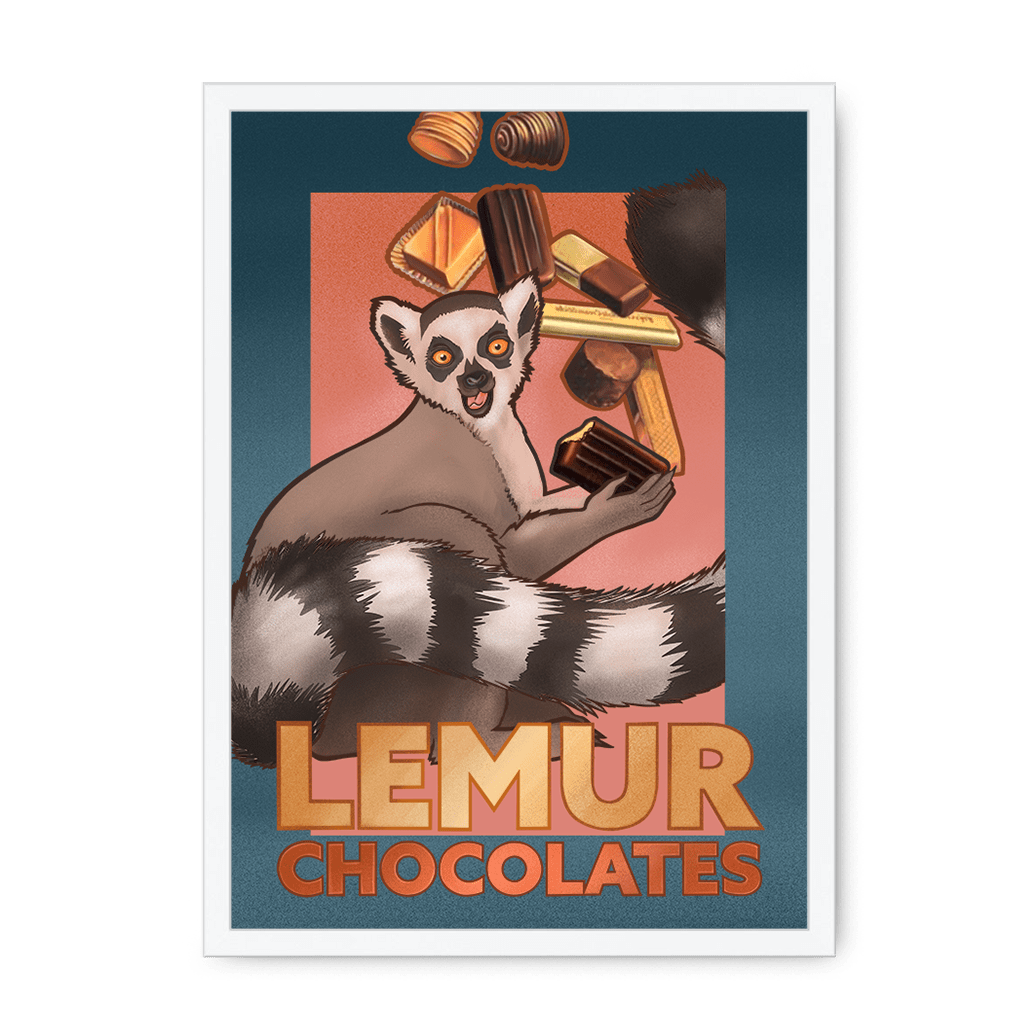 Lemur Chocolate Giclée Framed Print ADimals A4 Portrait / White Frame Framed Print