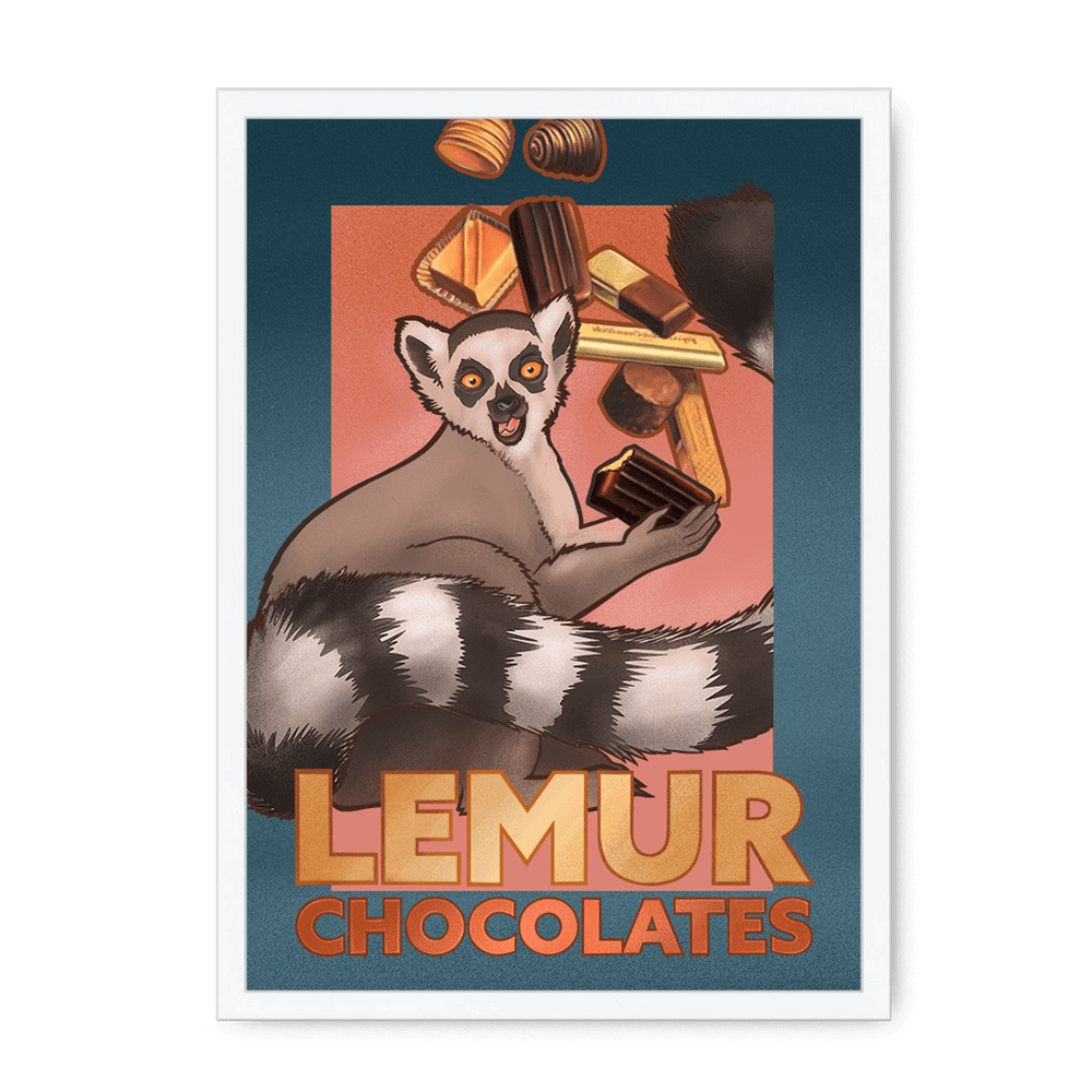 Lemur Chocolate Giclée Framed Print ADimals A4 Portrait / White Frame Framed Print