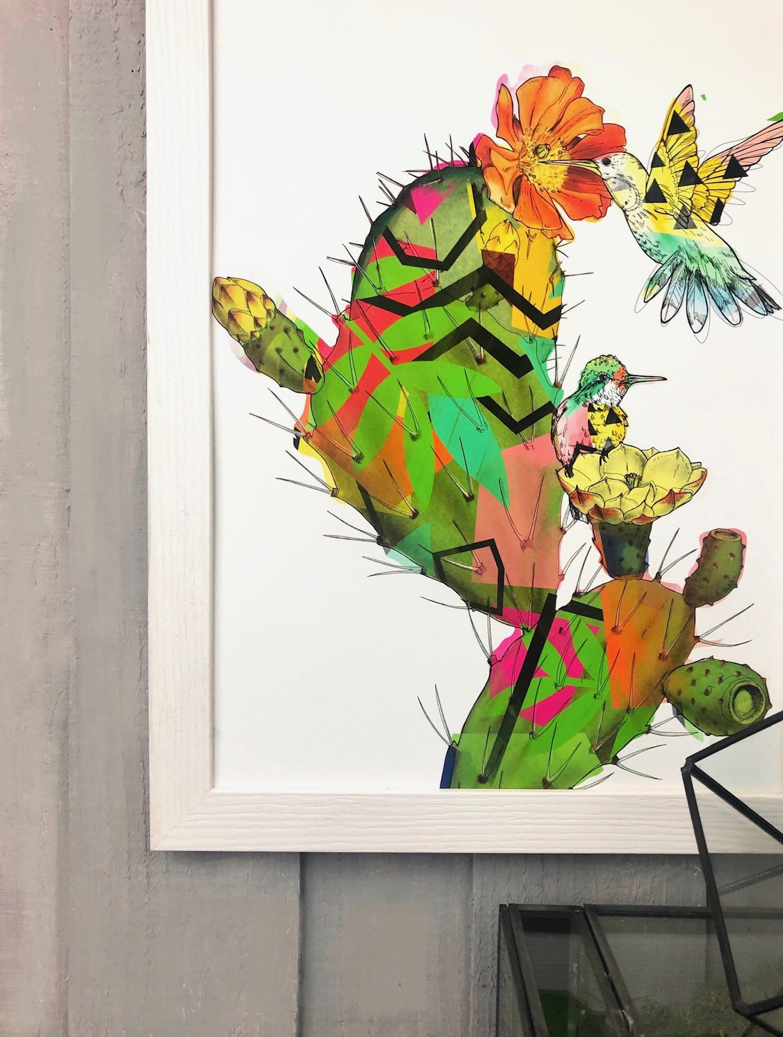 Hummingbird Cactus Matte Art Print Collage Corner Art Print