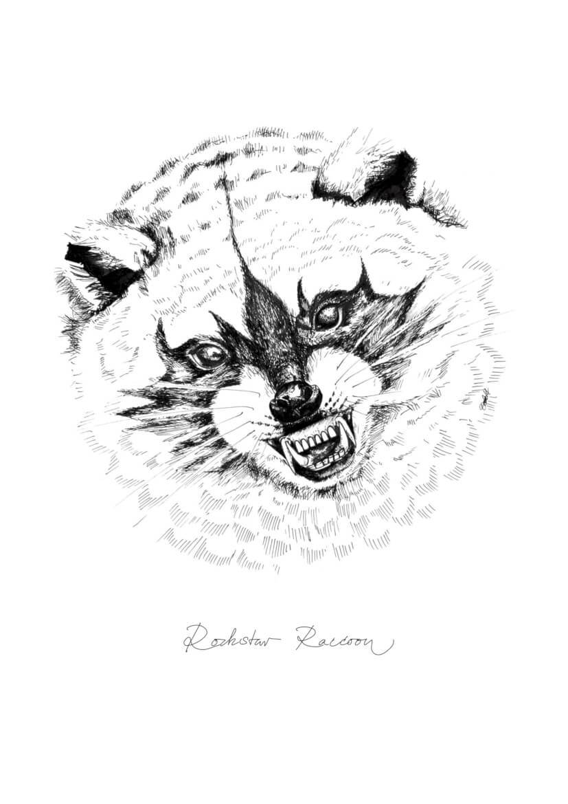 Rockstar Raccoon Matte Art Print Ink Drawings A5 (14.8 X 21 cm) Art Print