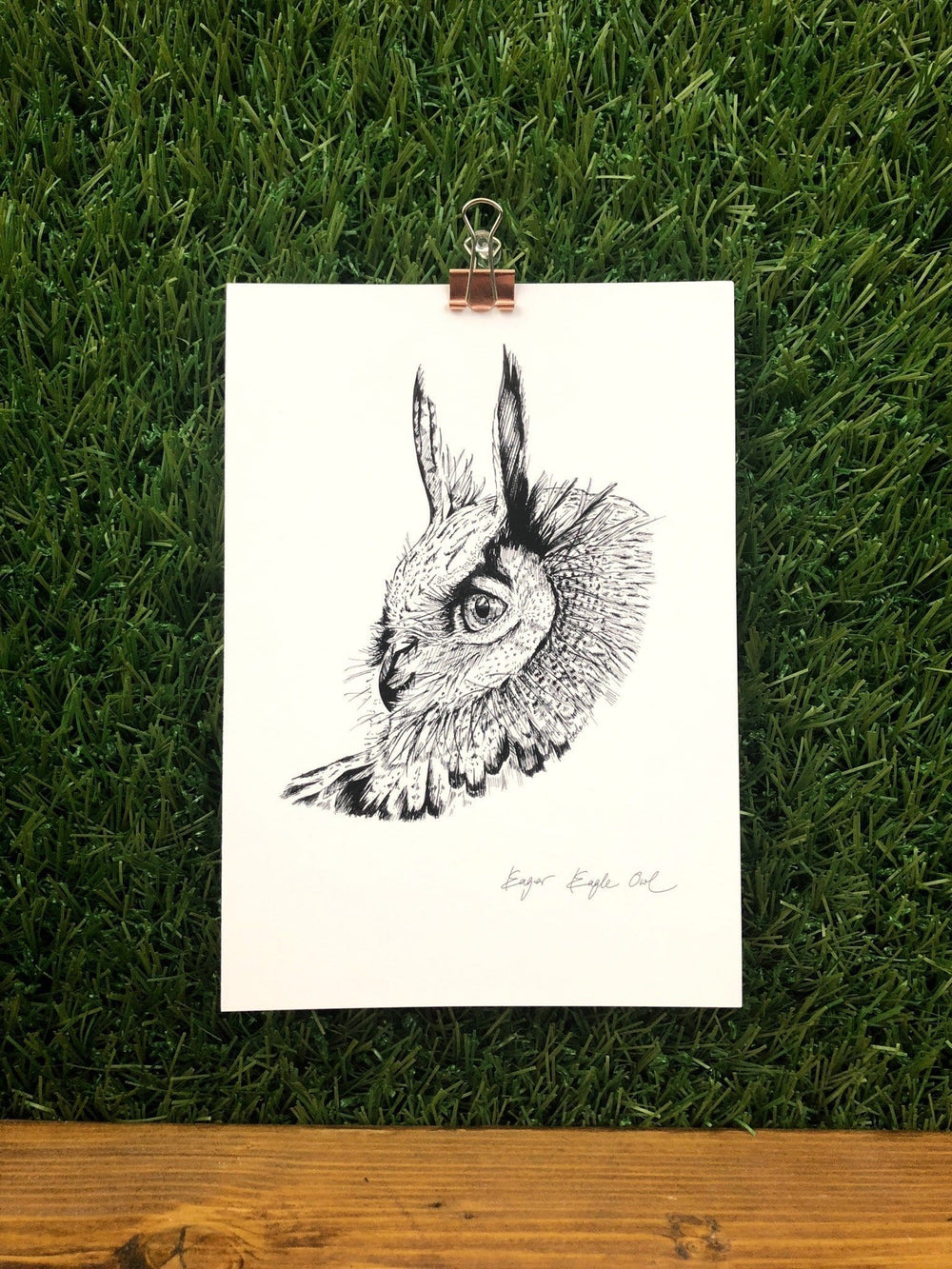 Eager Eagle Owl Matte Art Print Ink Drawings A5 (14.8 X 21 cm) Art Print