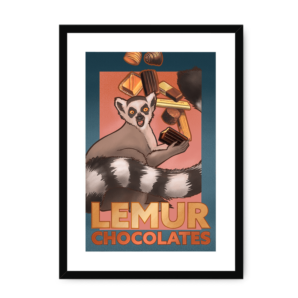 Lemur Chocolate Giclée Framed with a Mount Print ADimals A3 Portrait / Black Frame Mounted Print