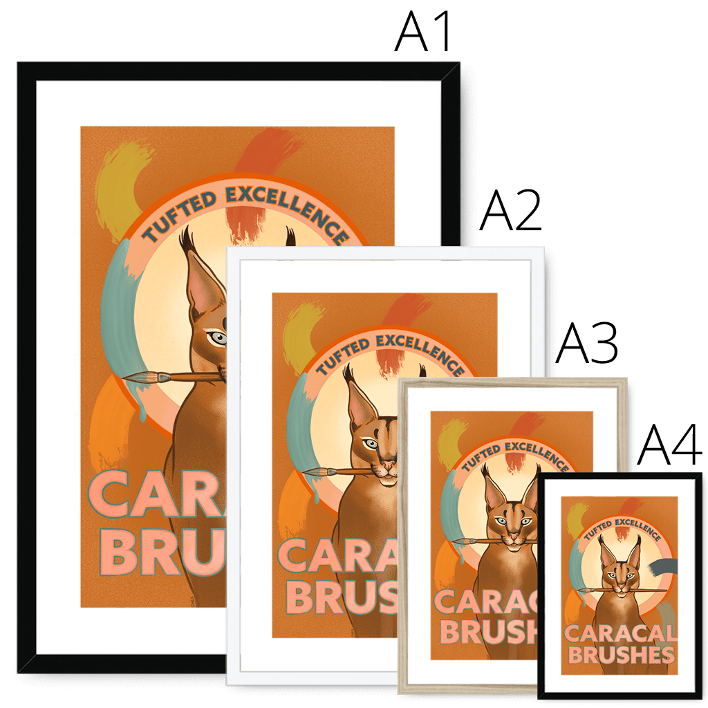 Caracal Brushes Giclée Framed with a Mount Print ADimals Mounted Print