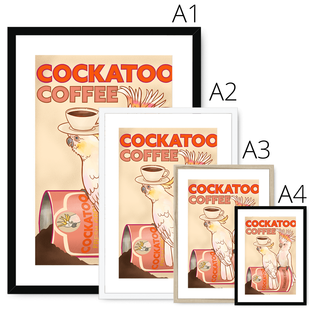 Cockatoo Coffee Giclée Framed with a Mount Print ADimals Mounted Print