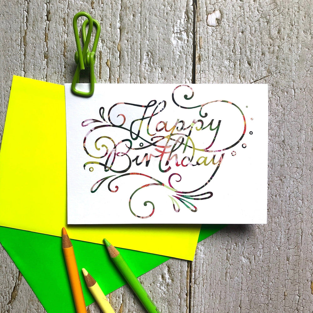 Happy Birthday Colourful Calligraphy Greeting Card diedododa Cards Card