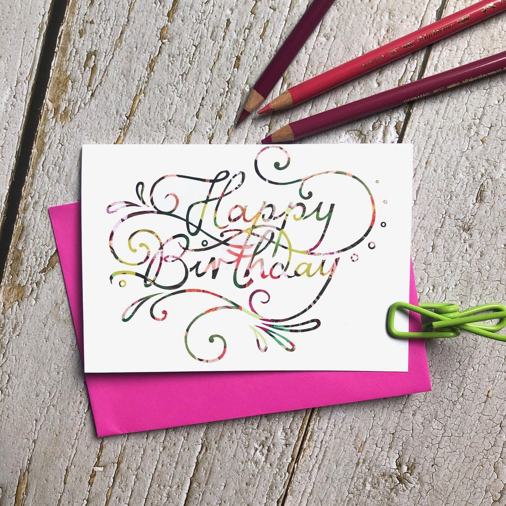 Happy Birthday Colourful Calligraphy Greeting Card diedododa Cards Card