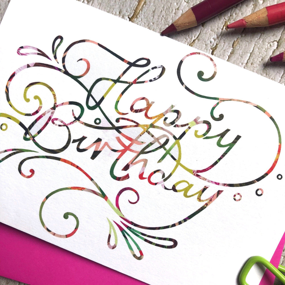 Happy Birthday Colourful Calligraphy Greeting Card diedododa Cards Card