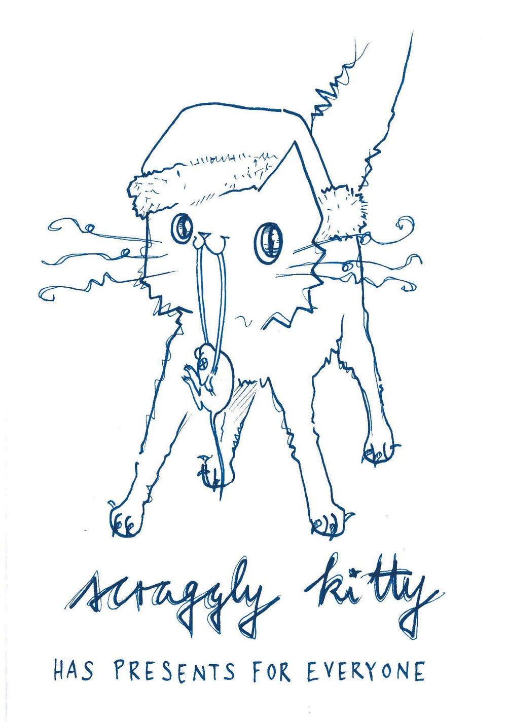 Scraggly Kitty Has Presents For Everyone Christmas Greeting Card Scraggly Kitty Greeting Cards Card