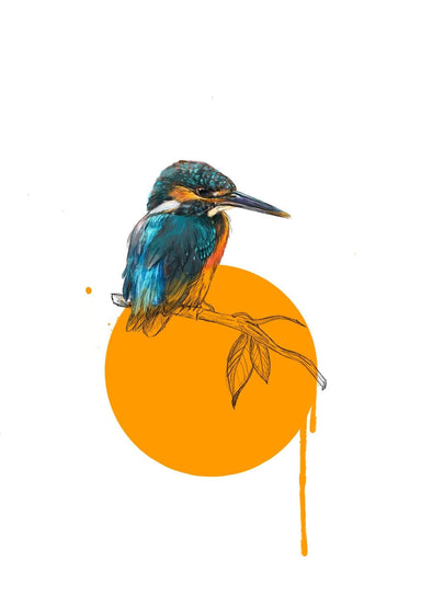 Kingfisher Giclée Art Print Drippy Birds Art Print