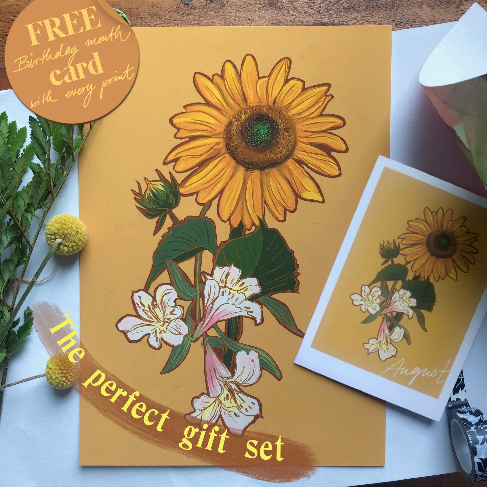 August Giclée Print & Gift Card Set Birthday Blooms Art Print