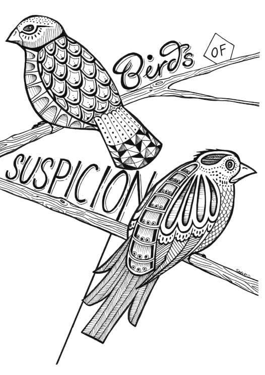 Birds of Suspicion Matte Art Print Ink Drawings A5 (14.8 X 21 cm) Art Print