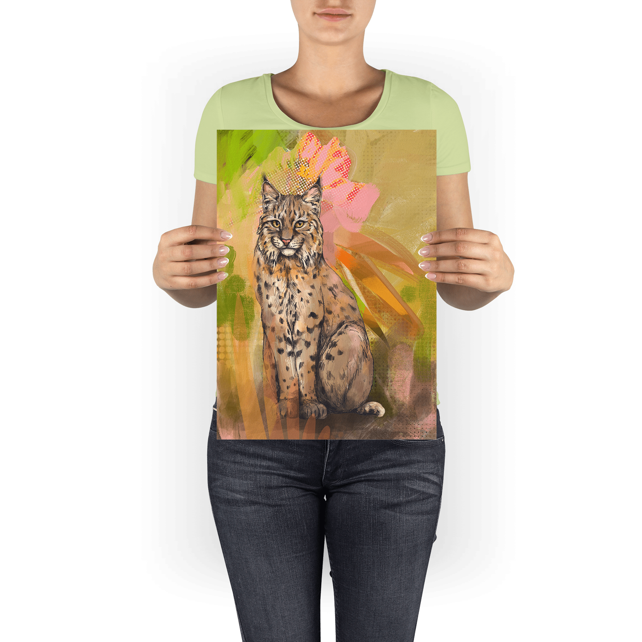 Bobcat Botanica Giclée Art Print Pawky Paws A3 (29.7 X 42 cm) Art Print