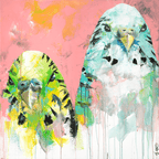 Budgies Giclée Art Print Fine Art Square GIclee Art Print