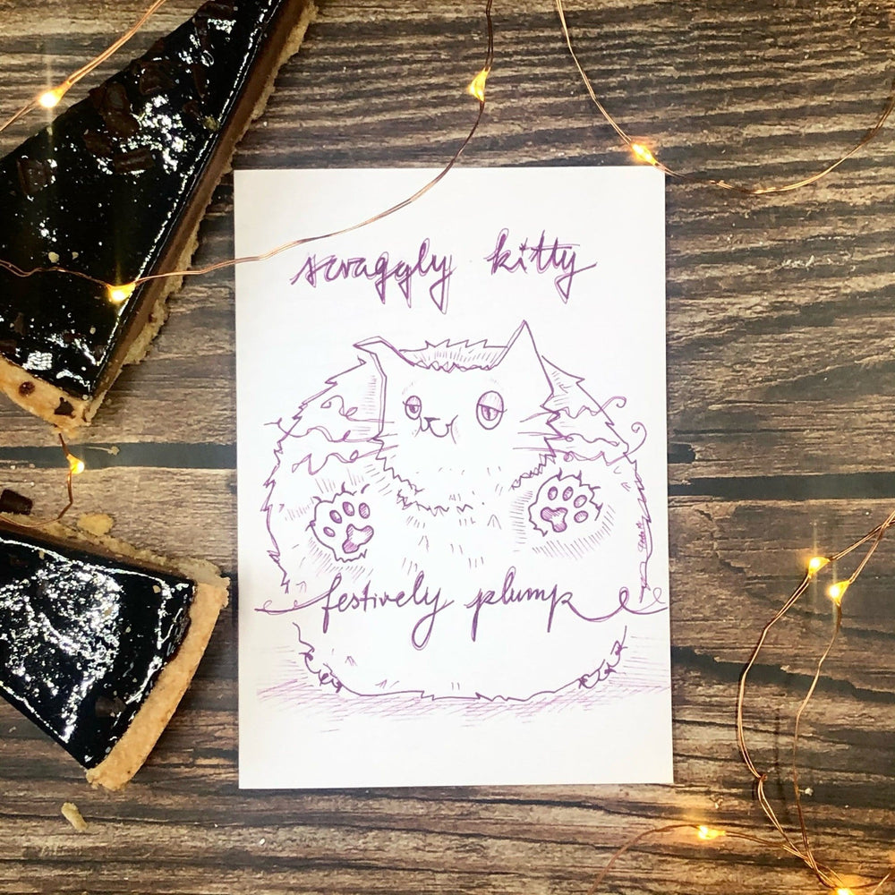 Scraggly Kitty Festively Plump Christmas Greeting Card Scraggly Kitty Greeting Cards Card