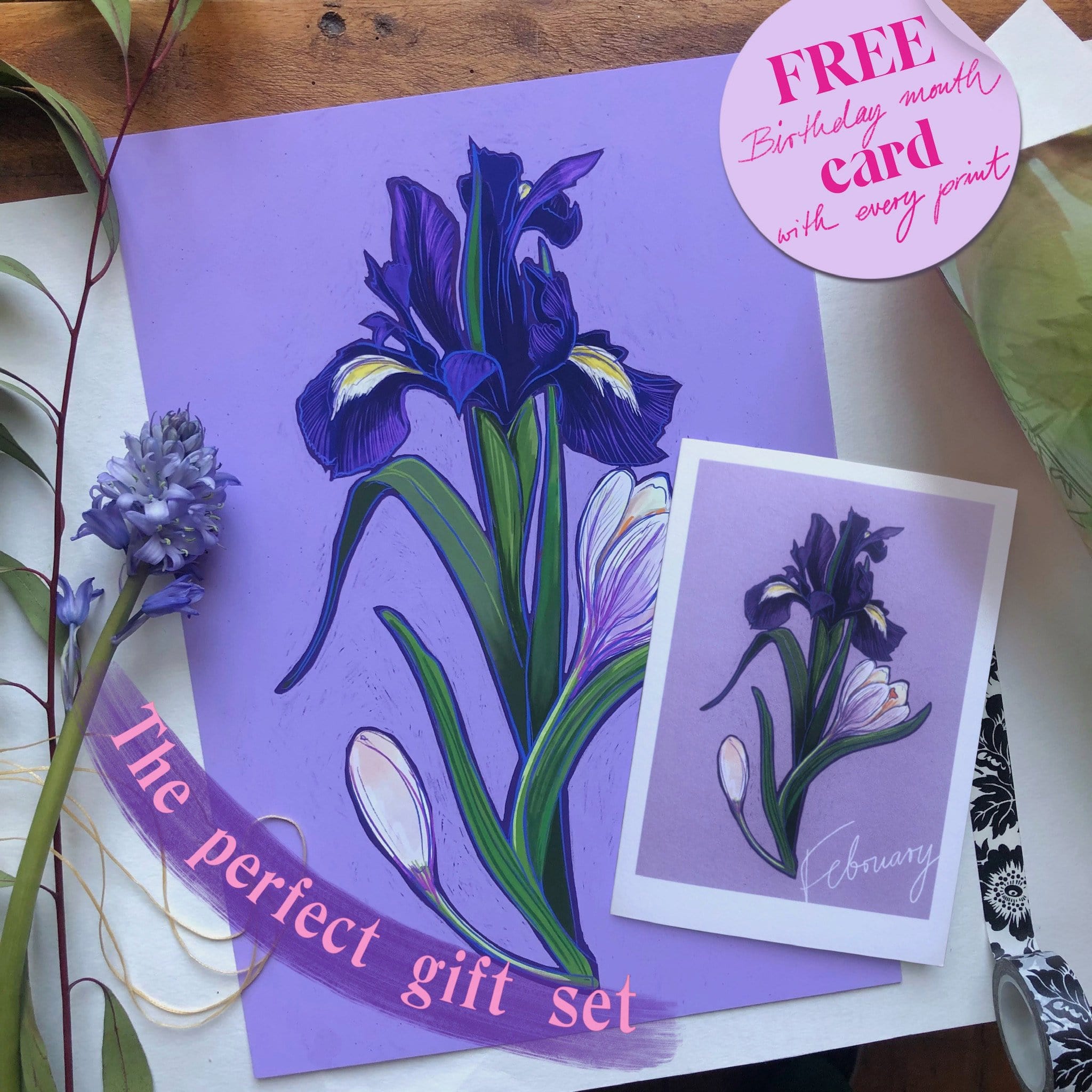 February Giclée Print & Gift Card Set Birthday Blooms Art Print