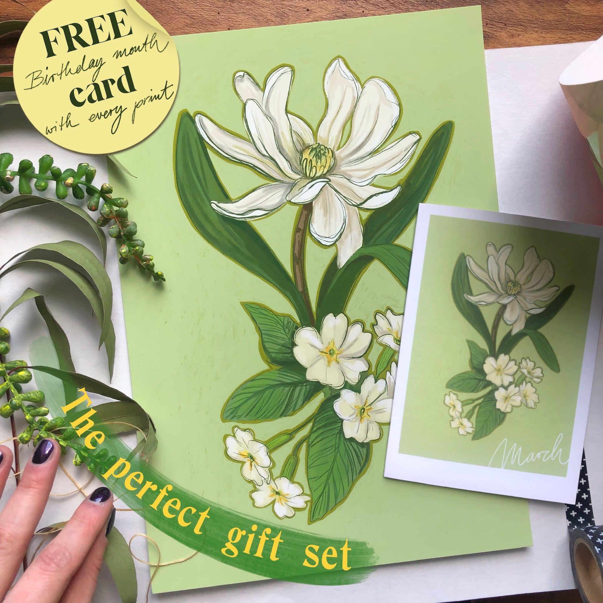 March Giclée Print & Gift Card Set Birthday Blooms Art Print