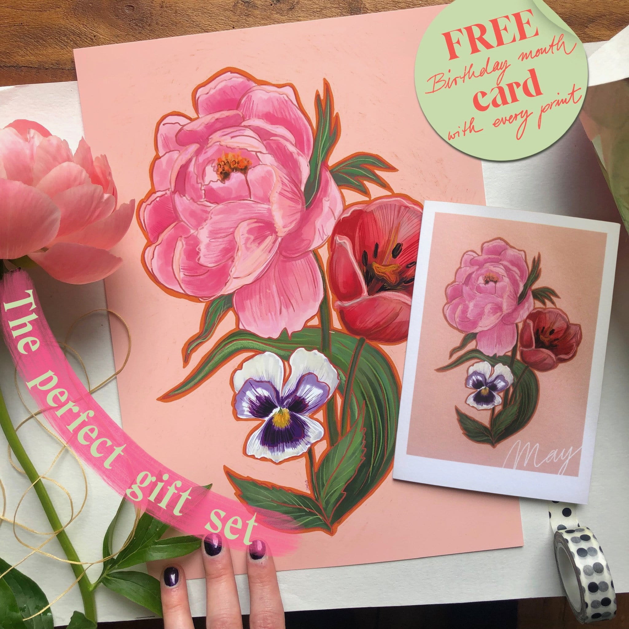 May Giclée Print & Gift Card Set Birthday Blooms Art Print