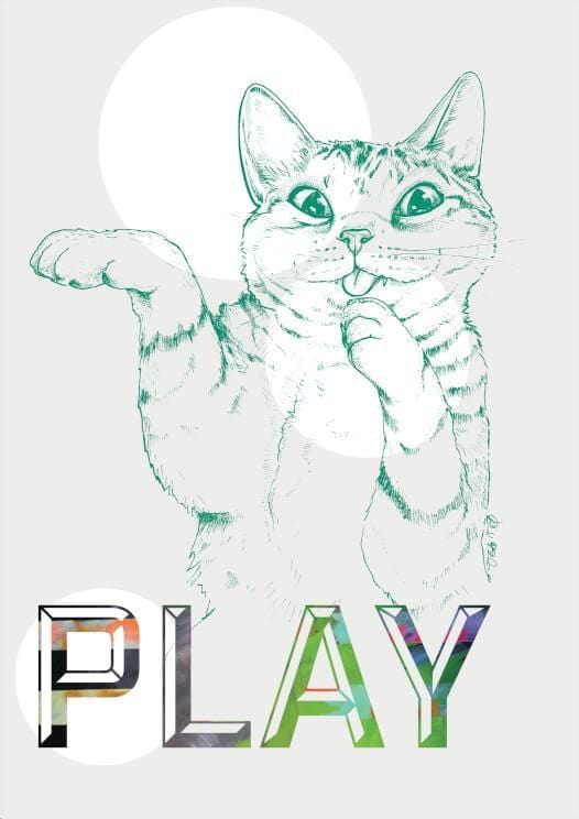 Play Kitty Matte Art Print Cat Cafe A5 (14.8 X 21 cm) Art Print