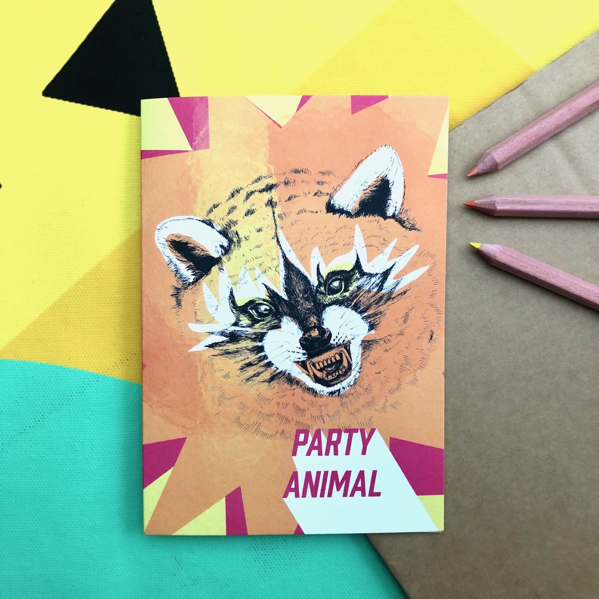 Party Animal Racoon Greeting Card Forest Fam Greeting Cards Card