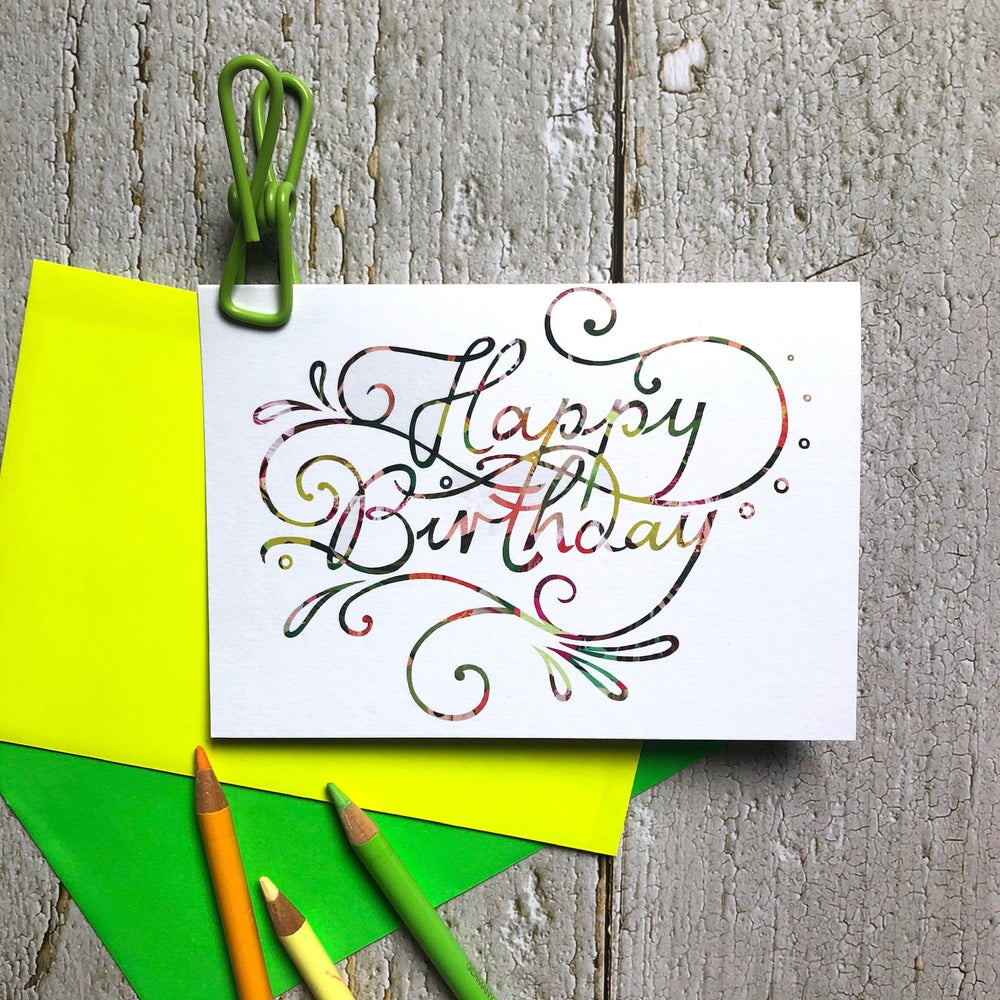 Happy Birthday Colourful Calligraphy Greeting Card diedododa Cards Card