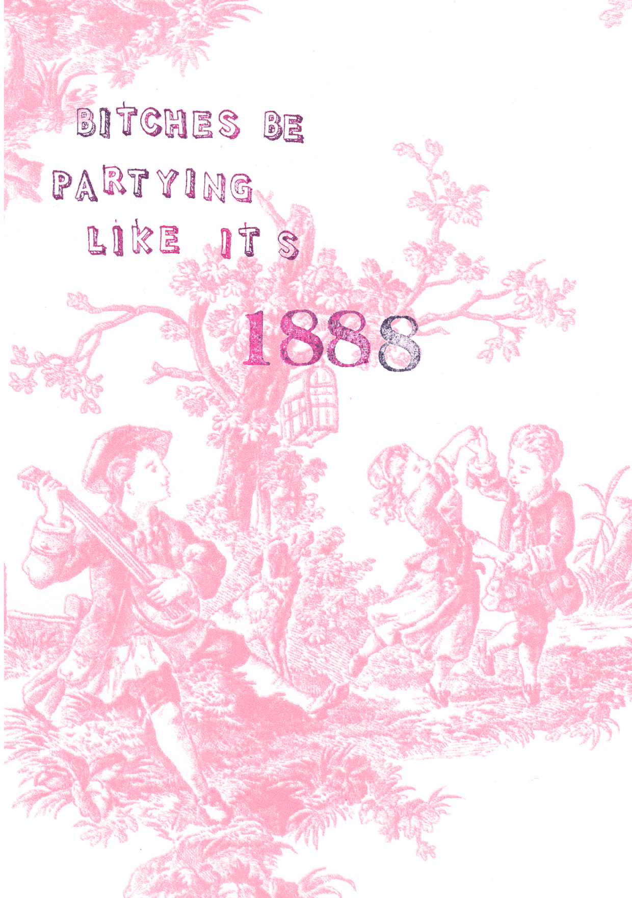 Pink Toile Bitches Be Partying Greeting Card Victoriana Greeting Cards Card