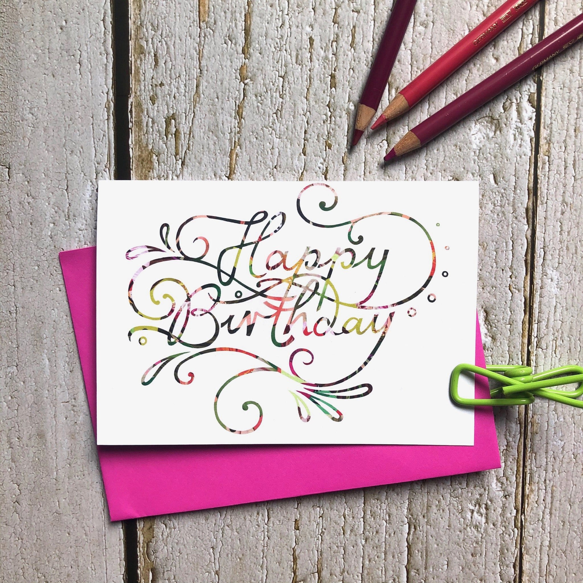 Happy Birthday Colourful Calligraphy Greeting Card diedododa Cards Card